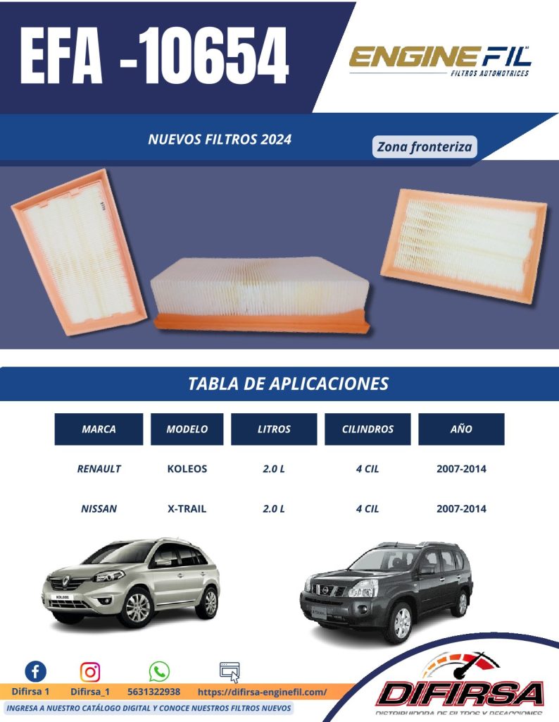 FILTRO AIRE RENAULT KOLEOS NISSAN X-TRAIL EFA-10654